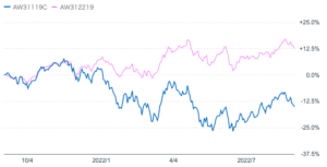 ティー・ロウ・プライス米国成長株ファンドと割安優良株ファンドのチャートの比較